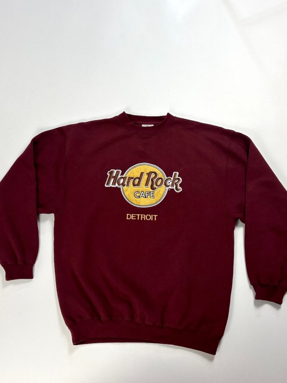 Vintage Hard Rock Cafe Detroit Crewneck Sweatshirt Maroon Red Sz L Michigan